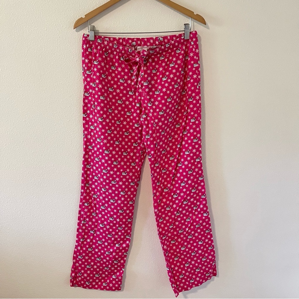 Vineyard Vines Printed Lounge Pants Pink Whale Logo Santa Hat Pajama Pants-XS